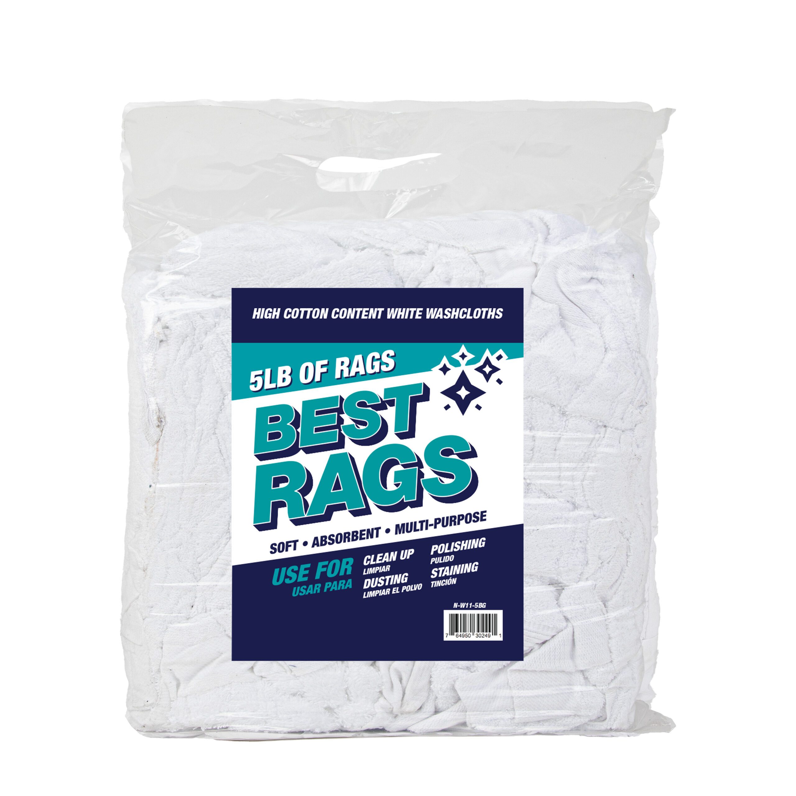 White Washcloth Size Wipers - 5Lb Compressed Bag, 11" x 11" to 13" x 13"