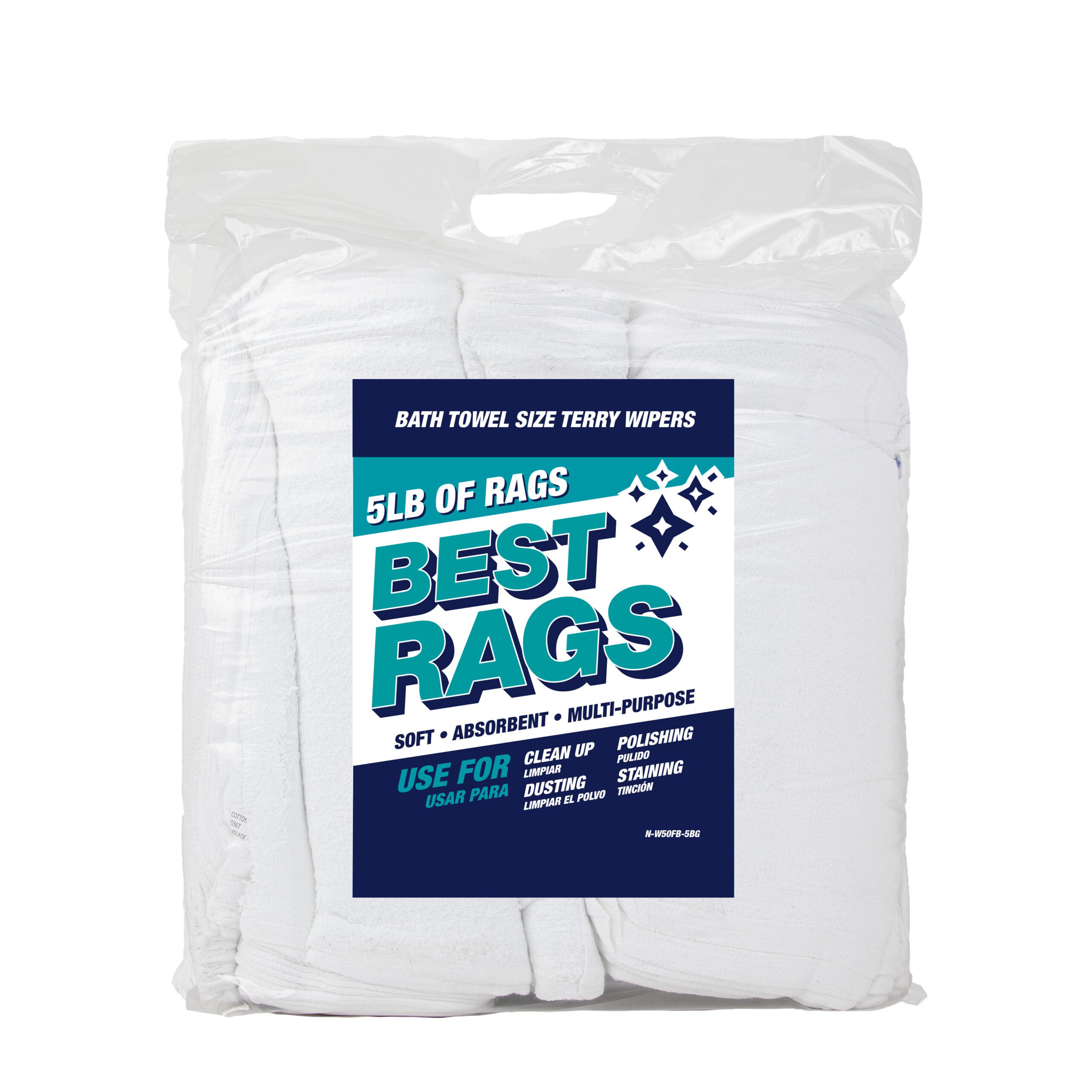 White Bath Towel Size Wipers - 5Lb Compressed Bag, 20" x 40" to 24" x 50"