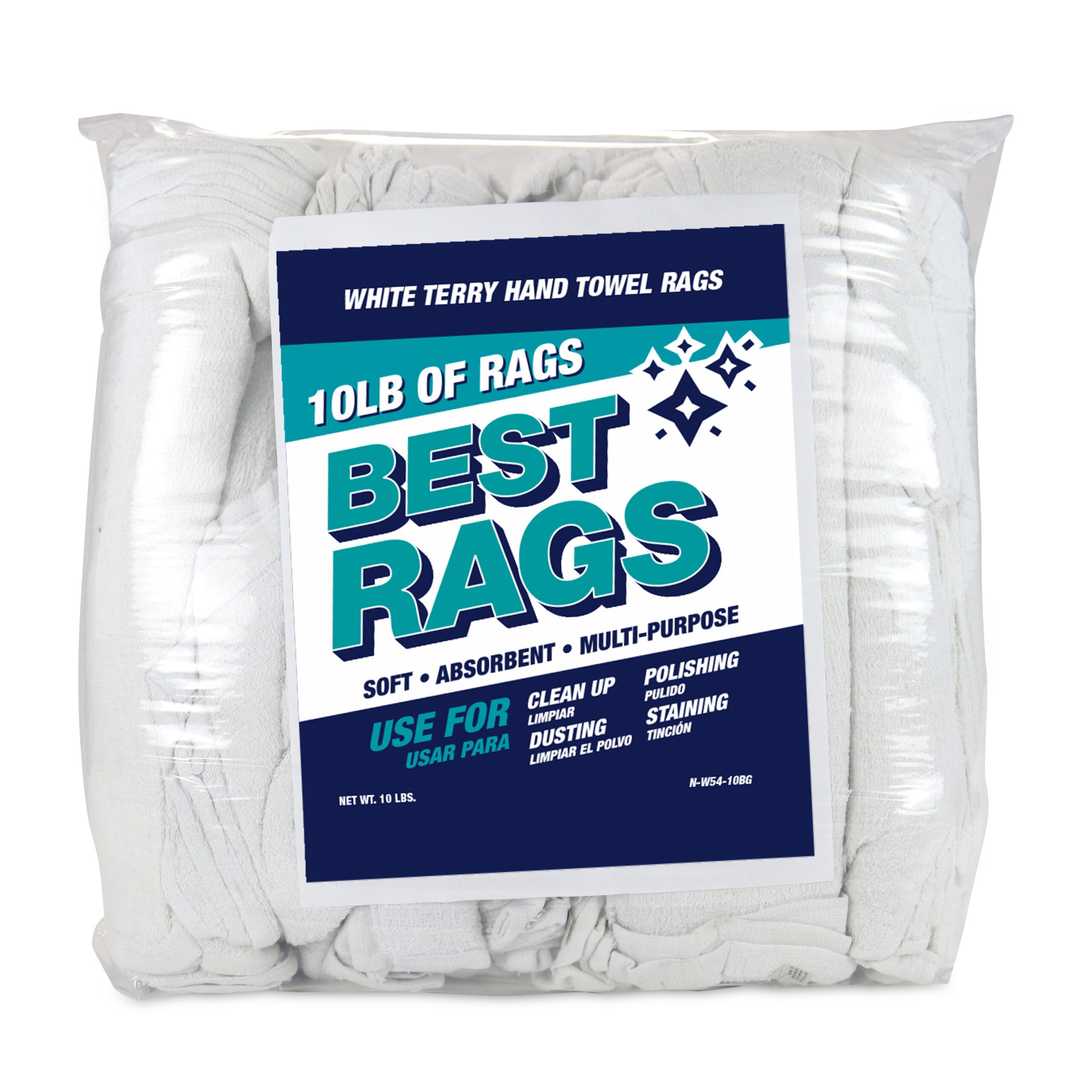 N-W54-10_BAG OF RAGS White Hand Towel Size Wipers - 10Lb Compressed Bag, 15" x 25" to 16" x 30"