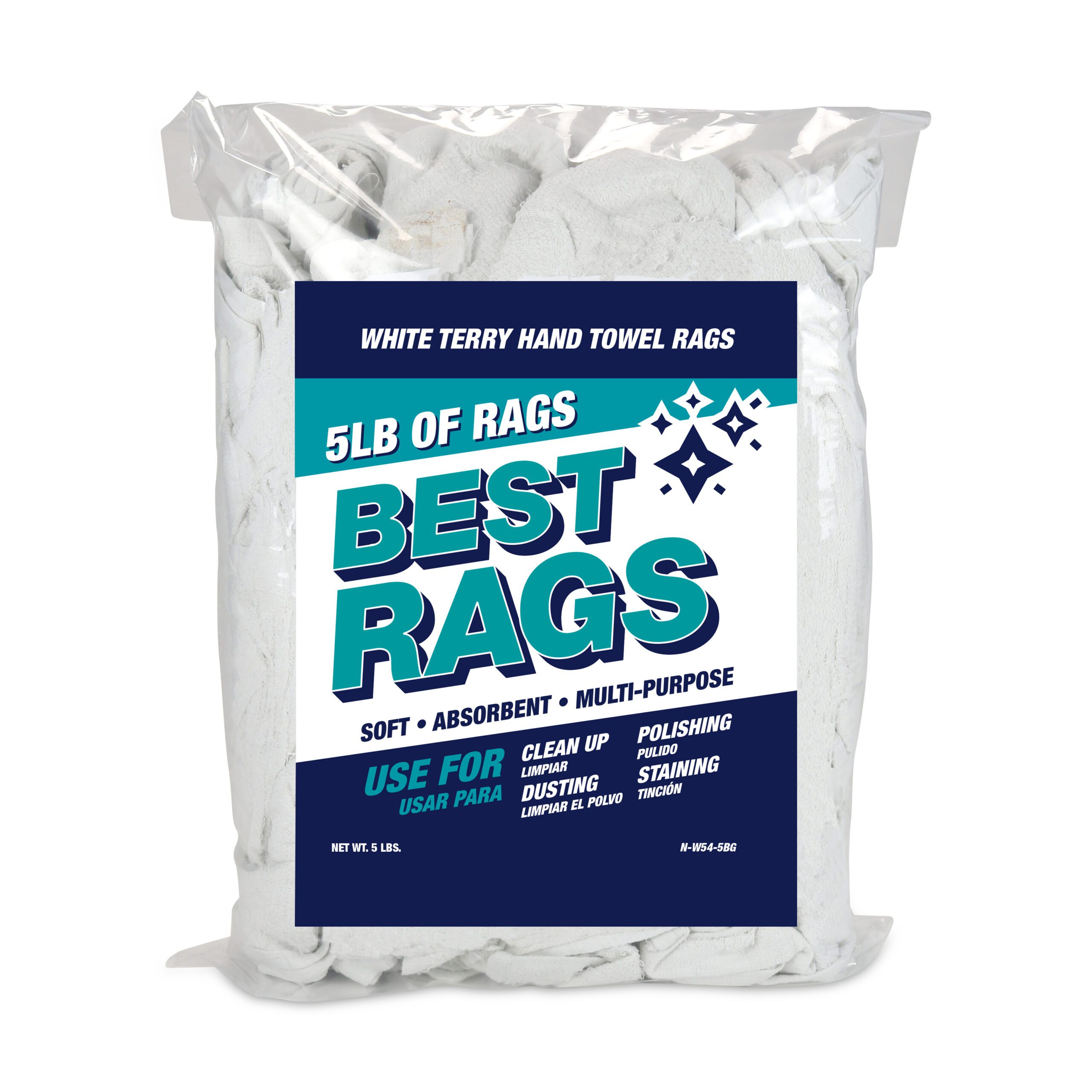 N-W54-5_BAG OF RAGS White Hand Towel Size Wipers - 5Lb Compressed Bag, 15" x 25" to 16" x 30"