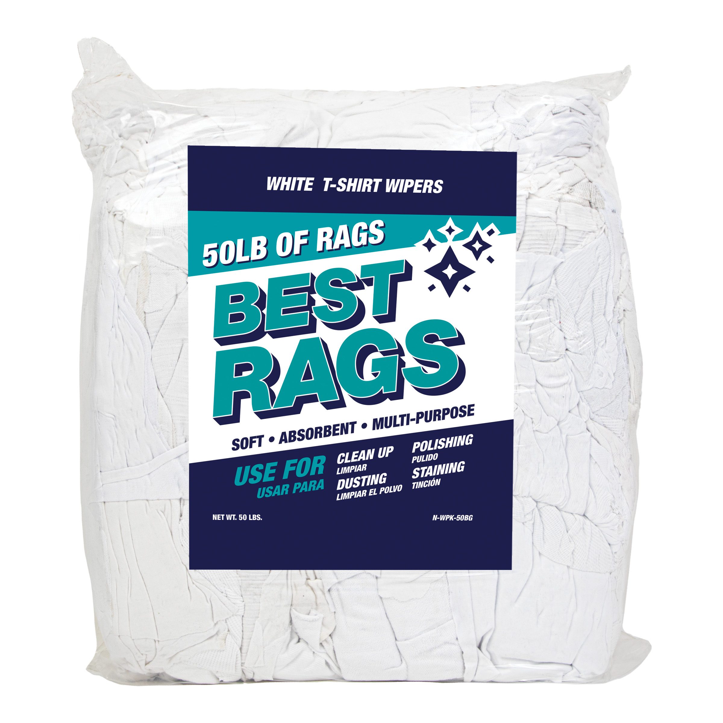 New White T-Shirt Wipers - 50Lb Compressed Bag, 14" x 14" to 20" x 20"