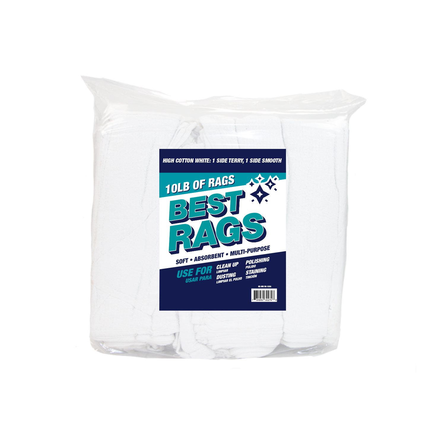 N2-W51W-10BG White One-Sided Terry Wipers - 10Lb Compressed Bag, 14" x 14" to 20" x 20"
