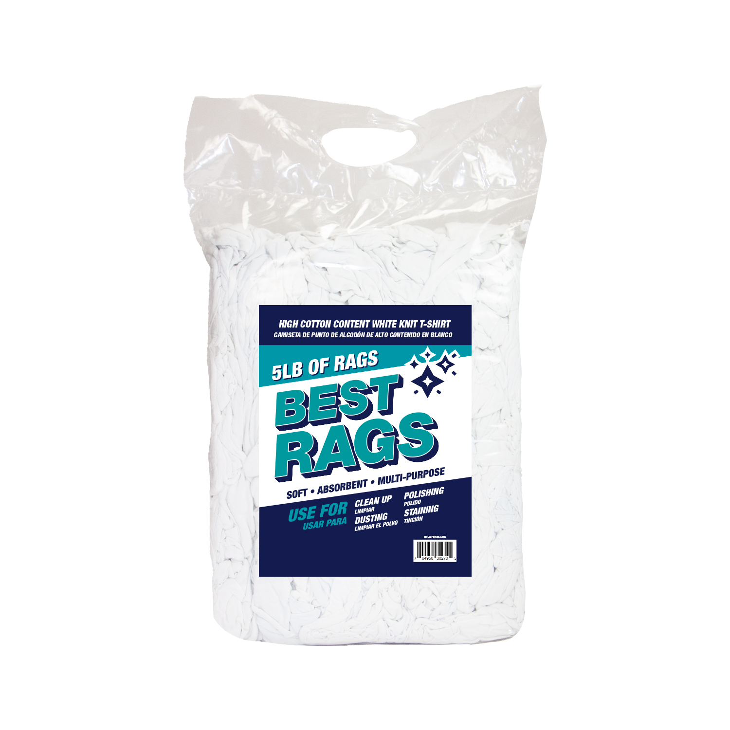 Medium Weight White Knit Wipers - 5Lb Compressed Bag, 14" x 14" to 20" x 20"