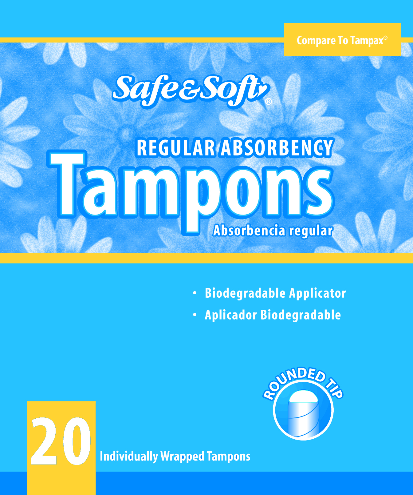 Safe n Soft® Cardboard Applicator Tampons - Retail Pack - 20/bx - 12 bxs/cs