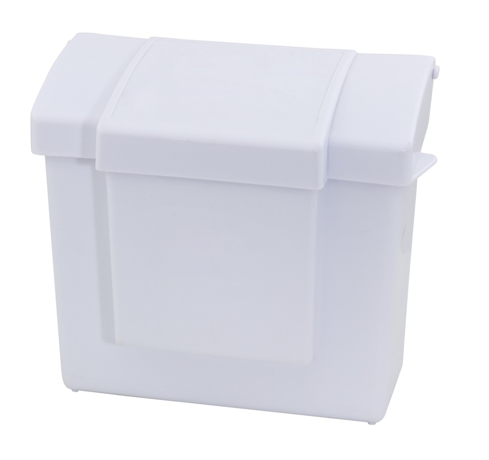 Menstrual Care Receptacles - White Plastic Waste Receptacle w/ Removable Rigid Plastic Liner, 9.75" x 5.625" x 11.5"